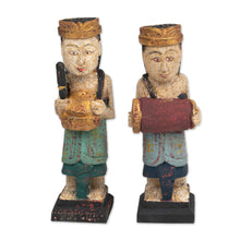 Load image into Gallery viewer, 2 Wood Sculptures of Men Playing Balinese Musical Instrument - Kempluk Players | NOVICA