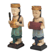Load image into Gallery viewer, 2 Wood Sculptures of Men Playing Balinese Musical Instrument - Kempluk Players | NOVICA