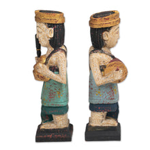 Load image into Gallery viewer, 2 Wood Sculptures of Men Playing Balinese Musical Instrument - Kempluk Players | NOVICA