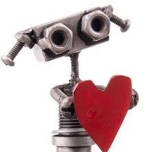 Load image into Gallery viewer, Recycled Metal Figurine of Female Robot Holding a Red Heart - Robotic Passion | NOVICA