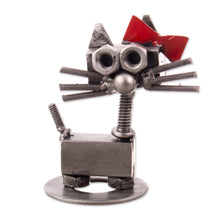 Load image into Gallery viewer, Recycled Auto Part Figurine of Female Cat with a Red Bow - Bow Cat | NOVICA