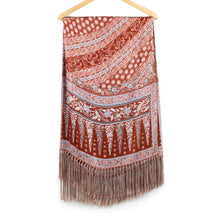 Load image into Gallery viewer, Lengko-Patterned 100% Silk Batik Shawl in Russet and Blue - Russet Lengko | NOVICA