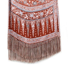 Load image into Gallery viewer, Lengko-Patterned 100% Silk Batik Shawl in Russet and Blue - Russet Lengko | NOVICA