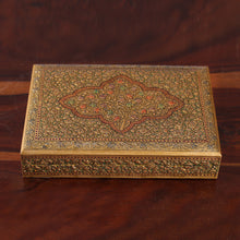 Load image into Gallery viewer, Classic Leafy-Patterned Golden Papier Mache Decorative Box - Sylvan Glory | NOVICA