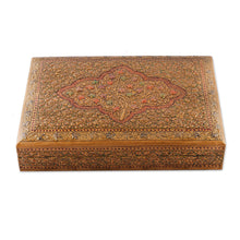 Load image into Gallery viewer, Classic Leafy-Patterned Golden Papier Mache Decorative Box - Sylvan Glory | NOVICA