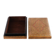 Load image into Gallery viewer, Classic Leafy-Patterned Golden Papier Mache Decorative Box - Sylvan Glory | NOVICA