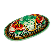 Load image into Gallery viewer, Talavera Style Hand-Painted Ceramic Butter Dish with Lid - Mexican Garden | NOVICA