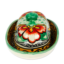 Load image into Gallery viewer, Talavera Style Hand-Painted Ceramic Butter Dish with Lid - Mexican Garden | NOVICA