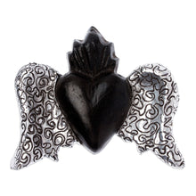 Load image into Gallery viewer, Handcrafted Barro Negro and Aluminum Wall Accent from Mexico - Heavenly Heart | NOVICA