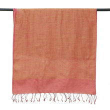 Load image into Gallery viewer, Orange and Pink Handwoven Silk Reversible Shawl with Fringes - Tender Sides | NOVICA