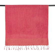 Load image into Gallery viewer, Orange and Pink Handwoven Silk Reversible Shawl with Fringes - Tender Sides | NOVICA