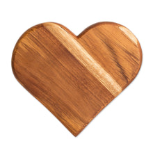 Load image into Gallery viewer, Heart-Shaped Teak Wood Cheese Board Hand-Carved in Guatemala - Love Elixir | NOVICA