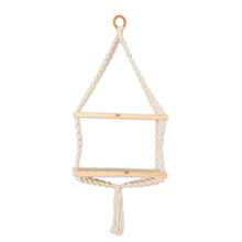 Load image into Gallery viewer, Macrame Cotton and Wood Hanging Shelf in Beige and Ivory - Boho Elegance | NOVICA