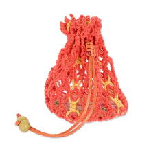 Load image into Gallery viewer, Multi-Purpose Macrame Cotton Pouch in Orange and Yellow - Tropical Citrus | NOVICA