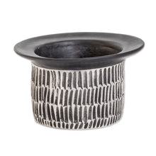 Load image into Gallery viewer, Artisan-Made Textured Ceramic Vase Hand-Painted in Guatemala - Festival of Flowers in Black | NOVICA