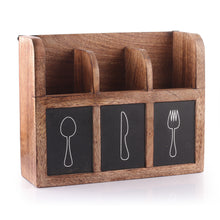 Load image into Gallery viewer, Burnt-Finished Mango Wood Cutlery Organizer Crafted in India - Kitchen Elegance | NOVICA