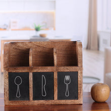 Load image into Gallery viewer, Burnt-Finished Mango Wood Cutlery Organizer Crafted in India - Kitchen Elegance | NOVICA