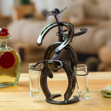 Load image into Gallery viewer, Cowboy Bull Recycled Iron Tequila Glass Stand 2-Piece Set - Cowboy Toast | NOVICA