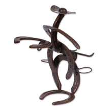 Load image into Gallery viewer, Cowboy Bull Recycled Iron Tequila Glass Stand 2-Piece Set - Cowboy Toast | NOVICA