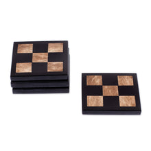 Load image into Gallery viewer, 4 Chess Board-Inspired Square Onyx and Marble Coasters - Chess Charm | NOVICA