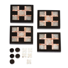 Load image into Gallery viewer, Set of 4 Onyx and Marble Coasters with Tic-Tac-Toe Pieces - Fun Entertaining | NOVICA