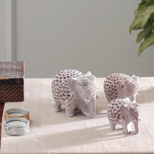 Load image into Gallery viewer, 3 Elephant Jali Openwork Hand-Carved Soapstone Figurines - Royal March | NOVICA