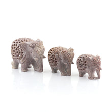 Load image into Gallery viewer, 3 Elephant Jali Openwork Hand-Carved Soapstone Figurines - Royal March | NOVICA