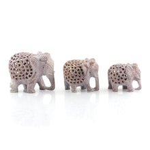 Load image into Gallery viewer, 3 Elephant Jali Openwork Hand-Carved Soapstone Figurines - Royal March | NOVICA