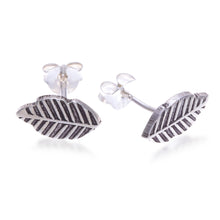 Load image into Gallery viewer, Leaf-Shaped Oxidized Polished Sterling Silver Stud Earrings - Classic Leaves | NOVICA