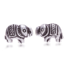 Load image into Gallery viewer, Sterling Silver Elephant Stud Earrings with Darkened Accents - Posh Elephant | NOVICA