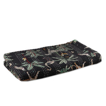 Load image into Gallery viewer, Tropical-Themed Embroidered Cotton Queen Bedspread in Black - Night Jungle Story | NOVICA
