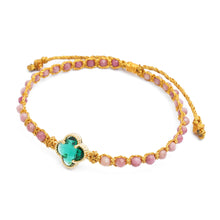 Load image into Gallery viewer, Natural Rhodonite Beaded Bracelet with Green Flower Pendant - Flower of Emotion | NOVICA