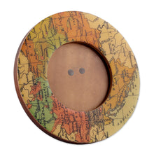 Load image into Gallery viewer, Cartography-Themed Laminated Wood 4-Inch Round Photo Frame - Delightful Cartography | NOVICA