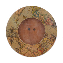Load image into Gallery viewer, World Atlas-Themed Laminated Wood 4-Inch Round Photo Frame - Enchanting Cartography | NOVICA