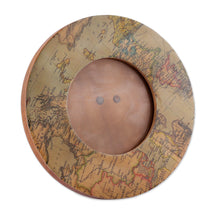 Load image into Gallery viewer, World Atlas-Themed Laminated Wood 4-Inch Round Photo Frame - Enchanting Cartography | NOVICA