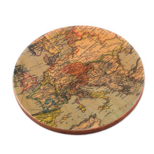 Load image into Gallery viewer, 5 Round Laminated Wood Coasters with Cartography Theme - Enchanting Cartography | NOVICA