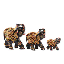 Load image into Gallery viewer, 3 Elephant-Shaped Jali Hand-Carved Painted Wood Sculptures - The Regal Parade | NOVICA