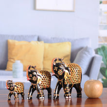 Load image into Gallery viewer, 3 Elephant-Shaped Jali Hand-Carved Painted Wood Sculptures - The Regal Parade | NOVICA