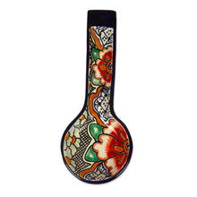 Load image into Gallery viewer, Folk Art Talavera-Style Ceramic Spoon Rest with Floral Theme - Puebla Blooms | NOVICA