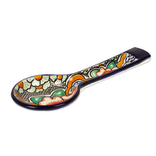 Load image into Gallery viewer, Folk Art Talavera-Style Ceramic Spoon Rest with Floral Theme - Puebla Blooms | NOVICA