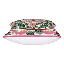 Load image into Gallery viewer, Baroque-Inspired Green and Pink Cotton Cushion Cover Pair - Baroque in Rose | NOVICA
