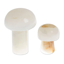 Load image into Gallery viewer, 2 Mushroom-Shaped White Onyx Home Accents Handmade in Mexico - Marvelous Mushrooms | NOVICA