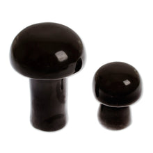 Load image into Gallery viewer, 2 Black Mushroom-Themed Hand-Carved Marble Home Accents - Midnight Mushrooms | NOVICA