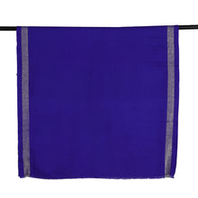 Load image into Gallery viewer, Blue Woven Wool Silk Blend Shawl with Zari Silver Stripes - Magical Blue | NOVICA