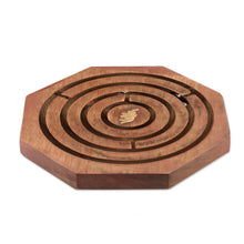 Load image into Gallery viewer, Elephant-Themed Mango Wood and Brass Maze Game from India - The Elephant Goal | NOVICA