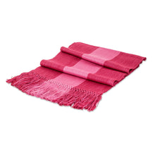 Load image into Gallery viewer, Pink Fringed Striped Rayon Scarf Hand-Loomed in Guatemala - Dual Sophistication | NOVICA
