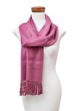 Load image into Gallery viewer, Guatemalan Hand-Woven Fringed Rayon Scarf in Purple Hue - Sweet Reflections | NOVICA
