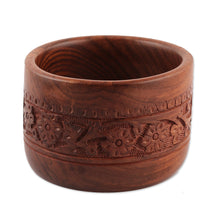 Load image into Gallery viewer, Floral and Vine-Themed Hand-Carved Wood Mortar and Pestle - Garden Joy | NOVICA