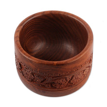 Load image into Gallery viewer, Floral and Vine-Themed Hand-Carved Wood Mortar and Pestle - Garden Joy | NOVICA