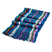 Load image into Gallery viewer, Colorful Checkerboard Fringed Hand-Loomed Rayon Scarf - Checkerboard Glam | NOVICA